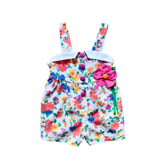 Vtg Toddler Girls Floral Romper 4T Multi-color Flower Accent Retro Bloomcore - Picture 1 of 8